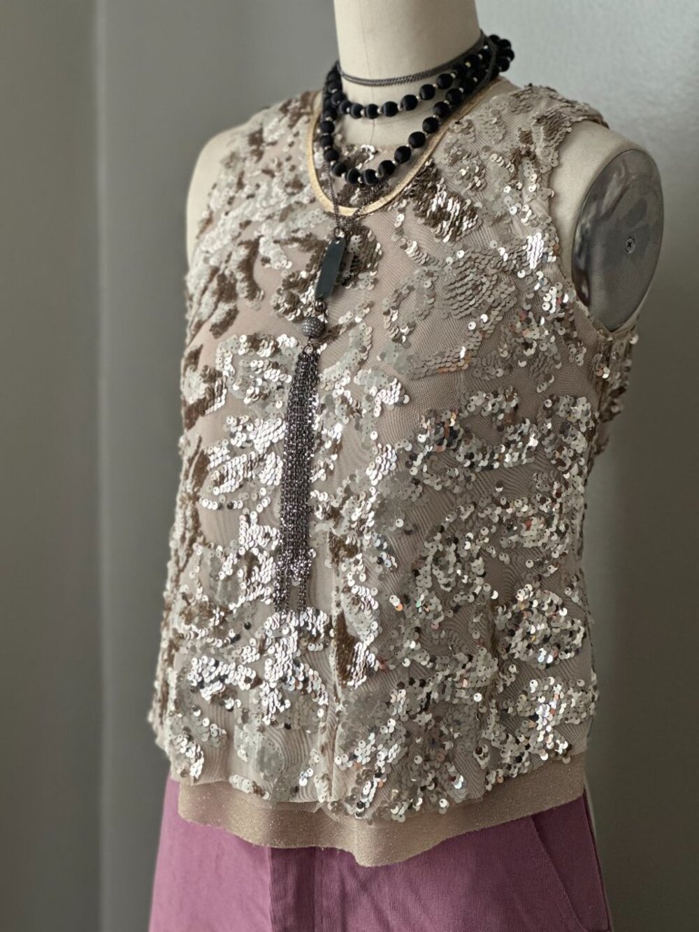By Together Gold Sequin Top / Sheer Embellished Tank (Size S)